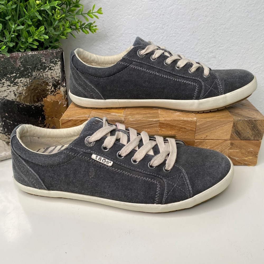 TAOS Star Canvas Lace Up Low‎ Top Sneakers Shoes Charcoal Gray Size 10.5 Wide - Picture 2 of 10